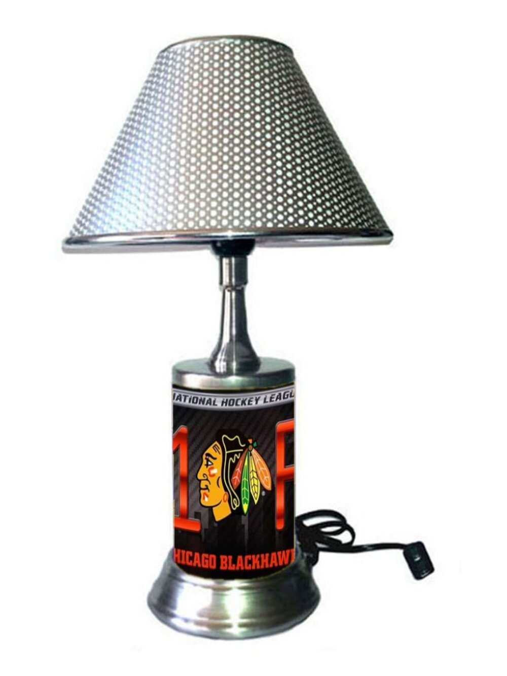 Chicago Blackhawks table lamp with chrome finish shade, NHL